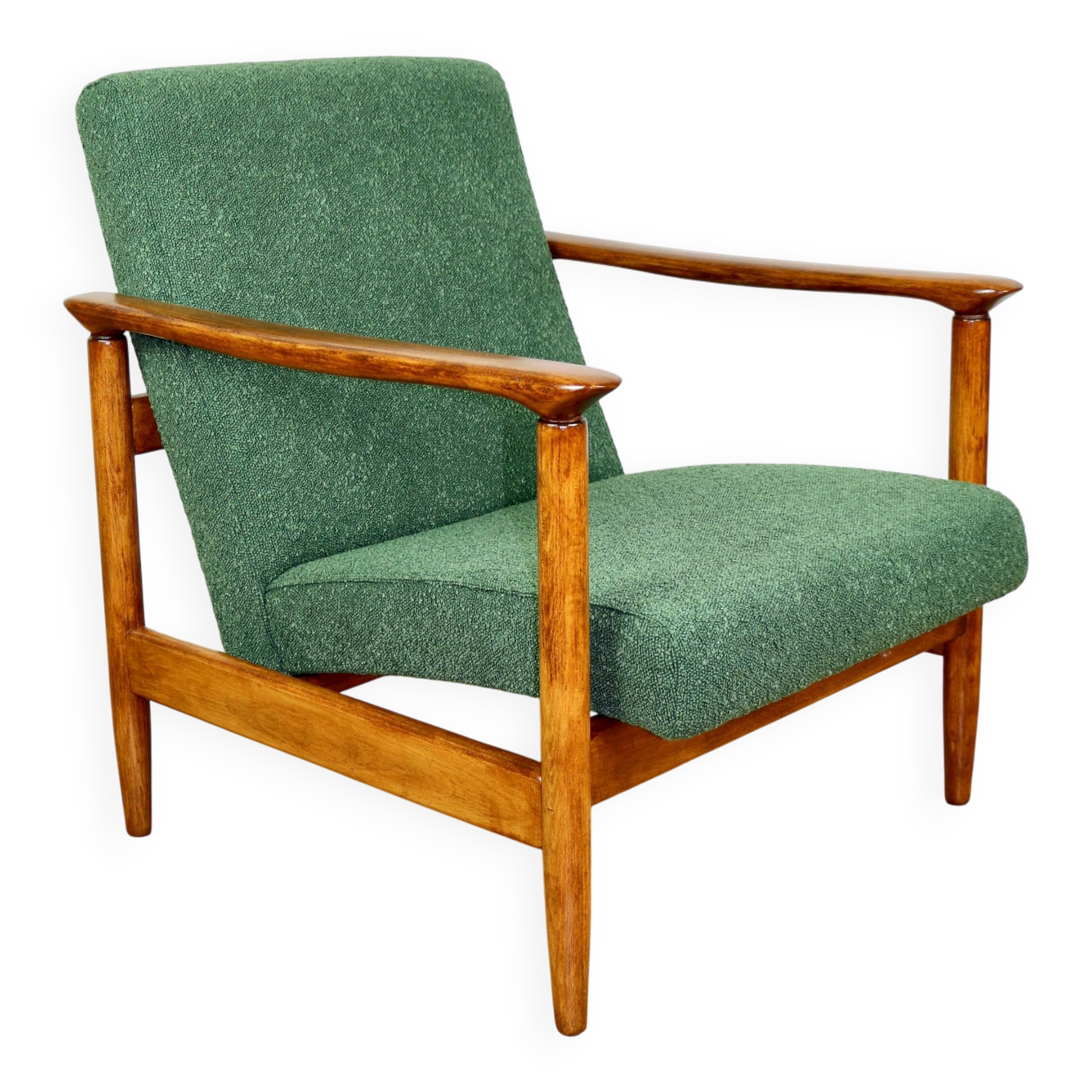 GFM-142 armchair, design by Edmund Homa from the 70s, green boucle - 2 pieces available