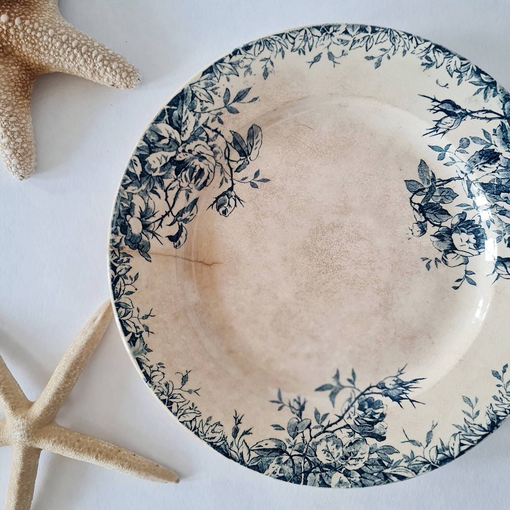 Antique hollow dish / deep plate in earthenware - "Floreal" model