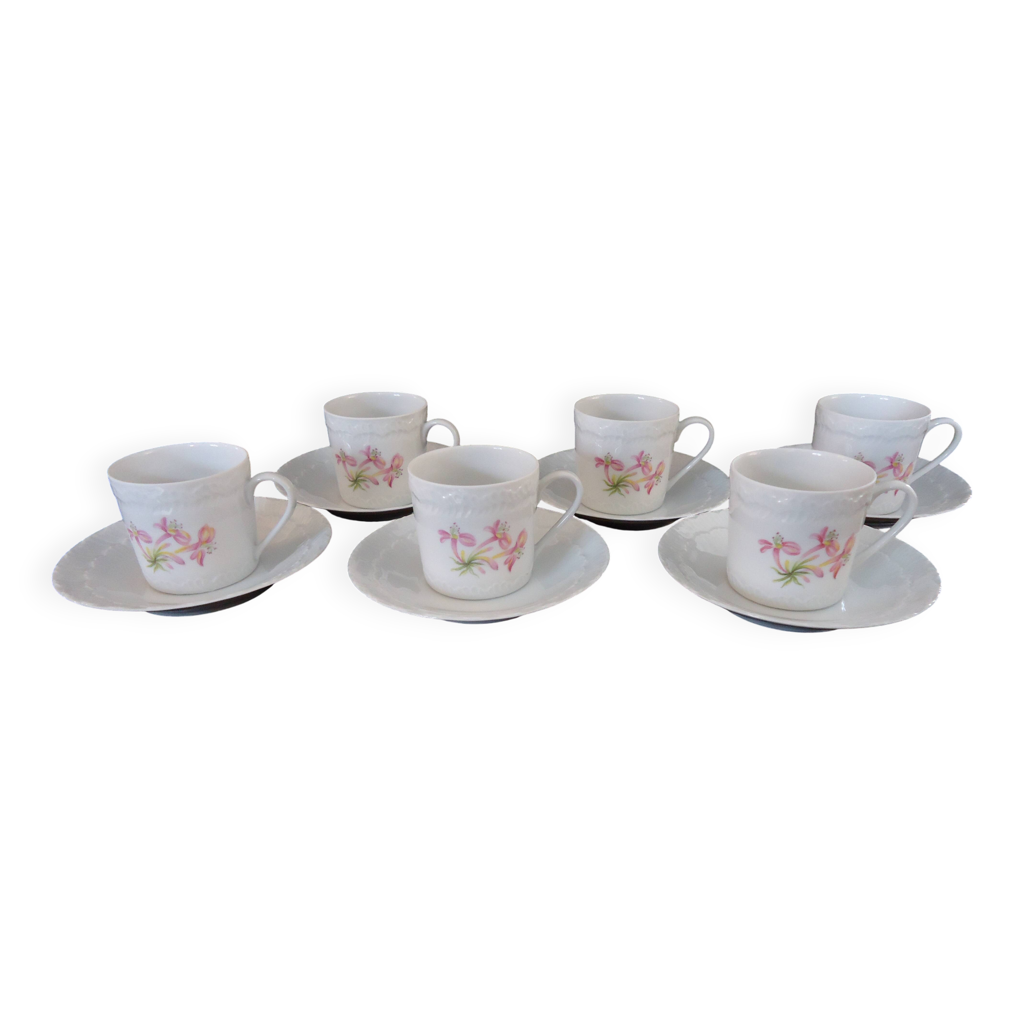 Set of six coffee cups and saucers, Limoges, Goumot Labesse