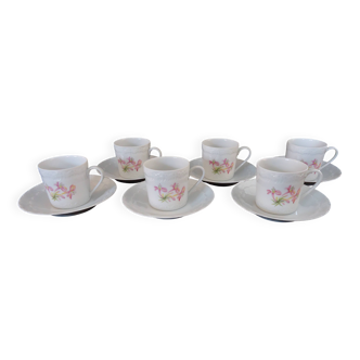 Set of six coffee cups and saucers, Limoges, Goumot Labesse