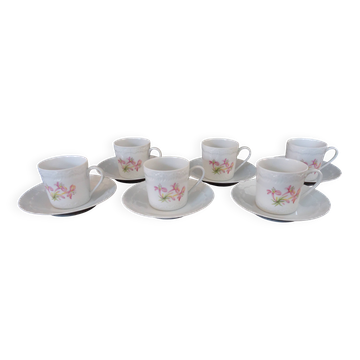Set of six coffee cups and saucers, Limoges, Goumot Labesse