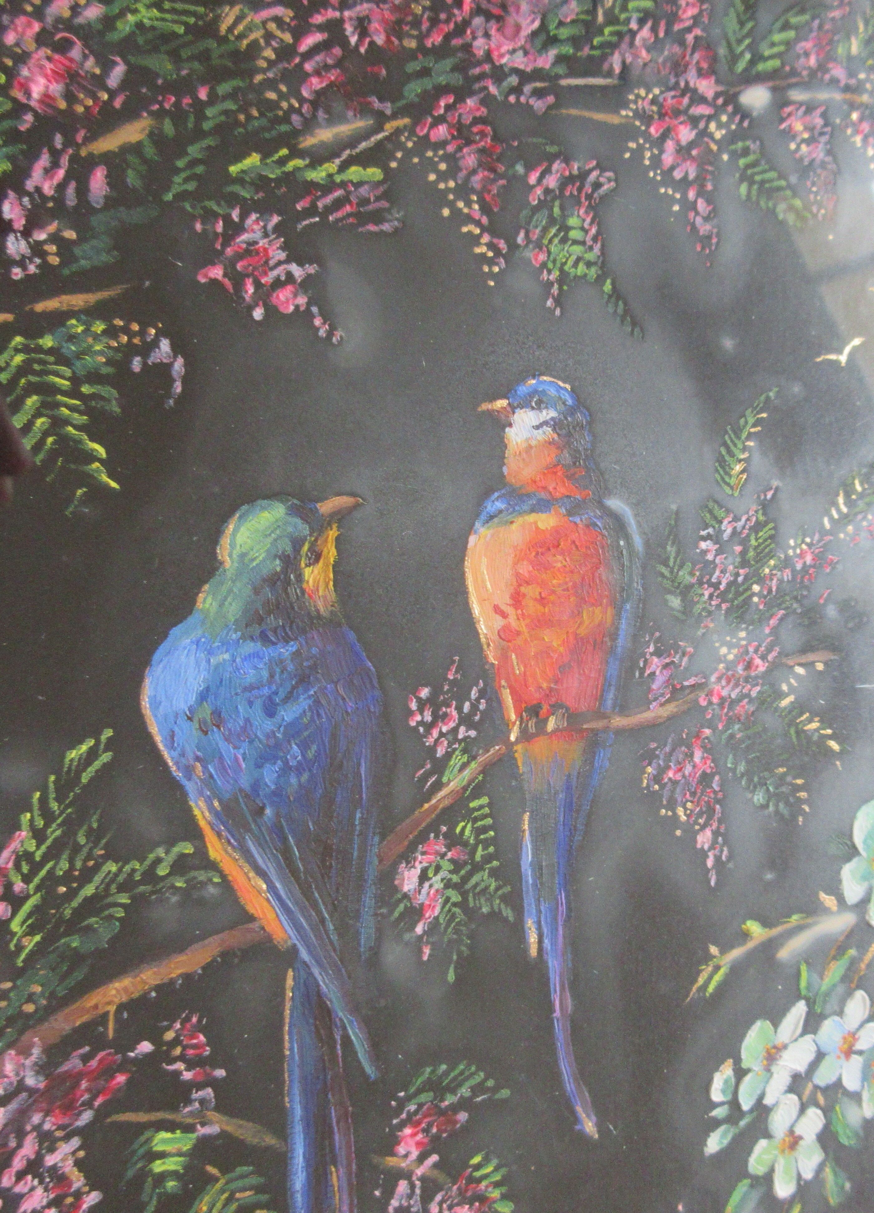 Art deco tray parrot parakeets