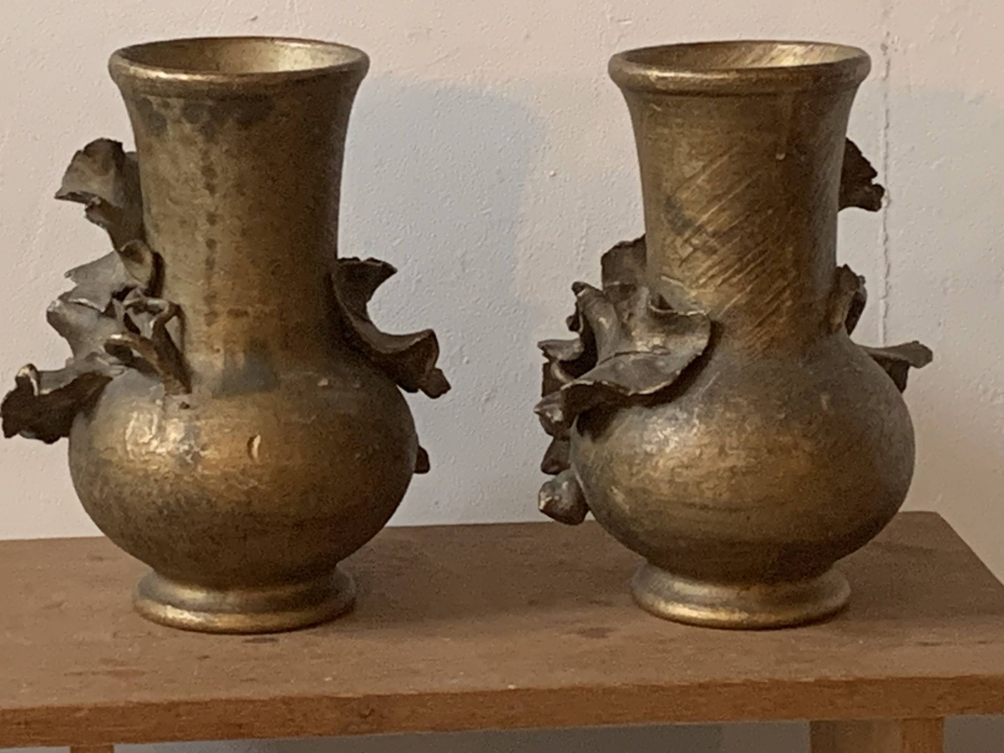 Pair of slip vases, ceramic with golden patina, signed Édouard Gilles.