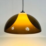 Lampe à suspension en verre acrylique brun et blanc, 1970