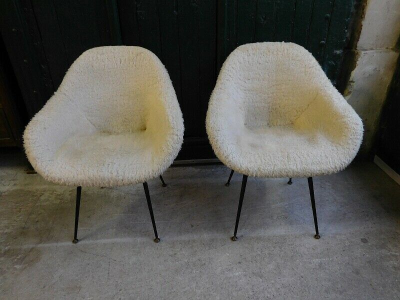 Pair of haired armchairs 1960