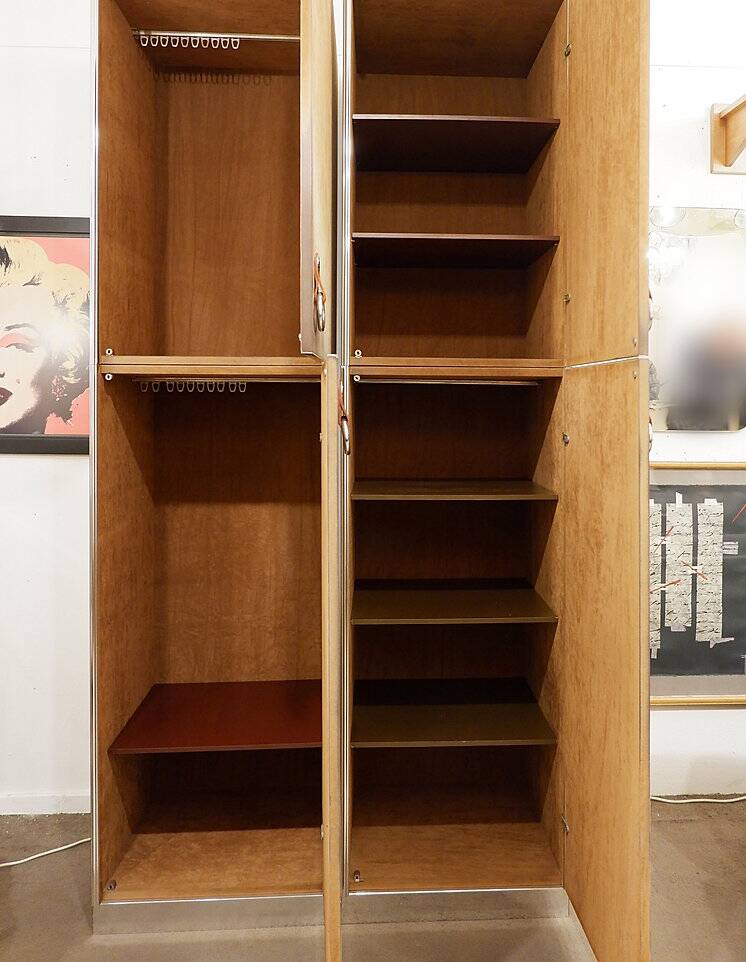 Pair of Guido Faleschini brown suede and metal wardrobes - 1960s