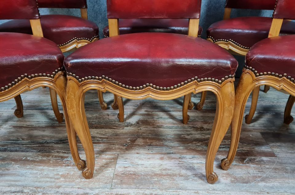 Series of 6 louis XV chairs neo-rustic in blond oak