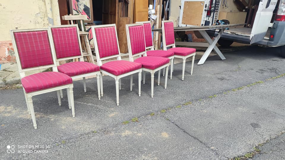 Set of 6 Louis XVI style chairs in matte white lacquer