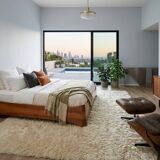 Italian 1970s Curved Walnut Bed Frame with Storage Headboard