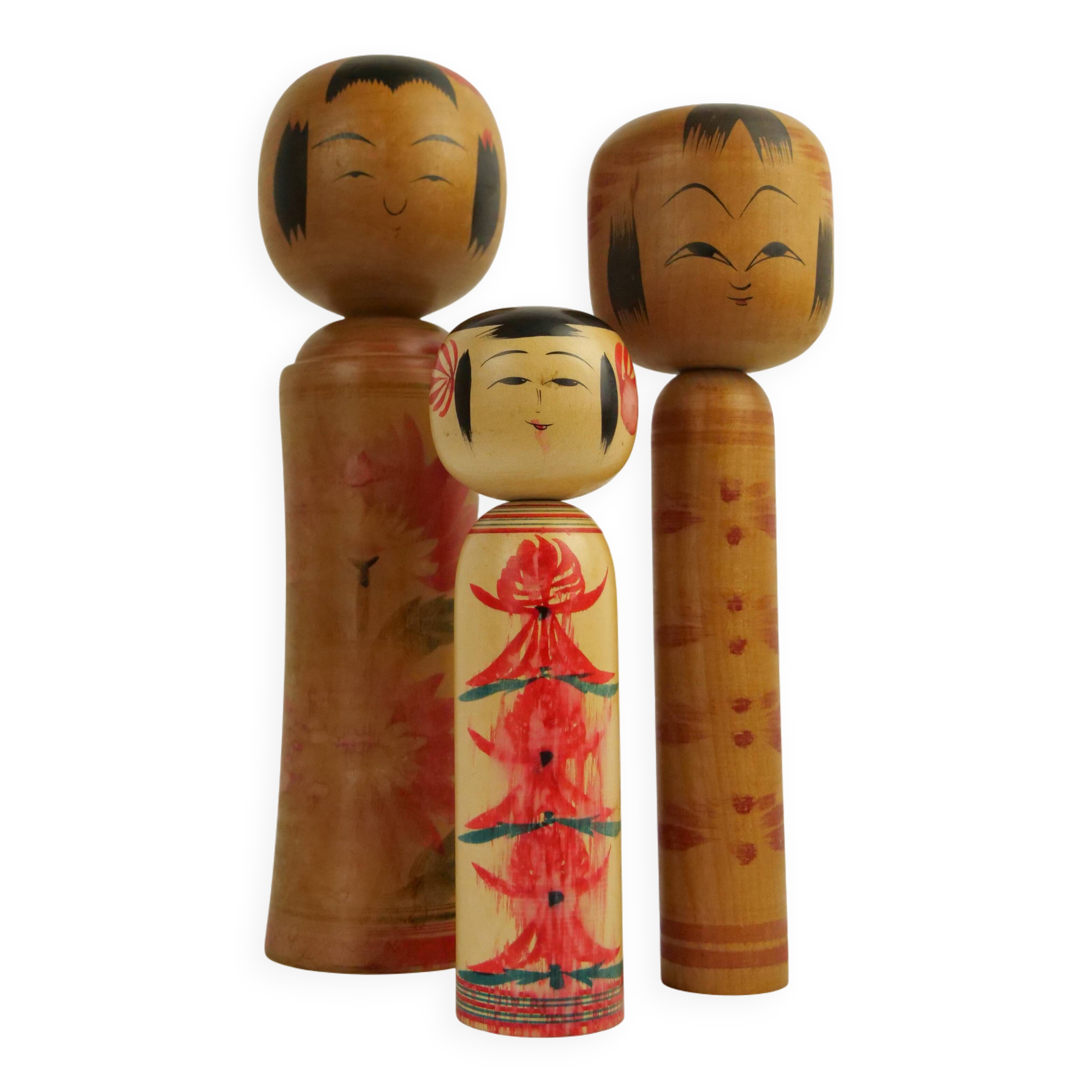 Set of 3 kokeshi dolls (medium size)