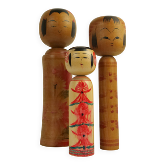 Set of 3 kokeshi dolls (medium size)