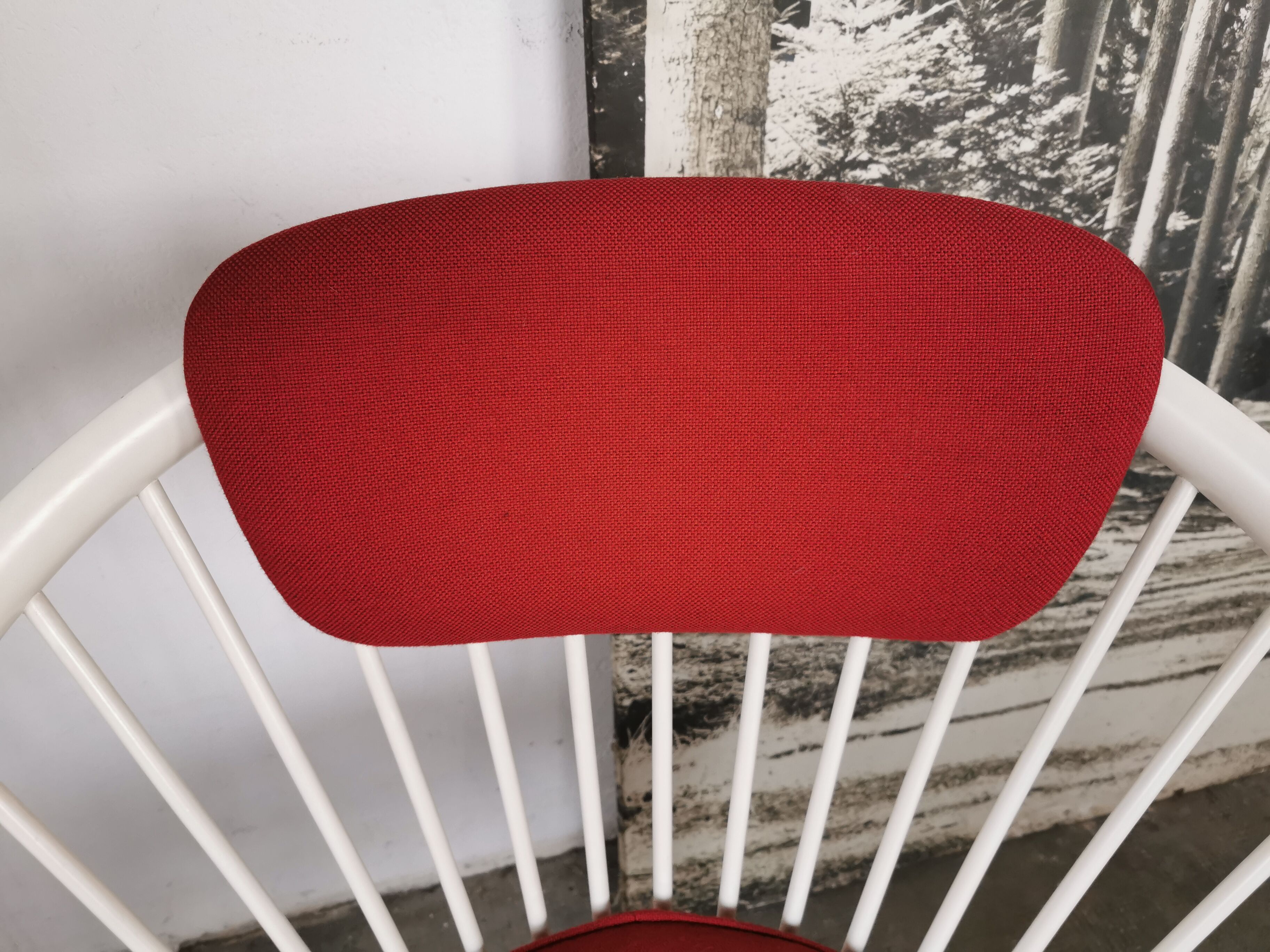 Swedish armchair circle Yngve Ekström, white and red