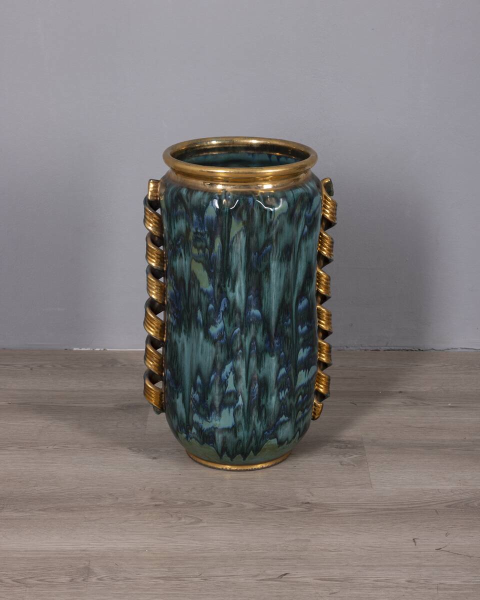 Large 1950s vintage decorated ceramic vase, Italian design
