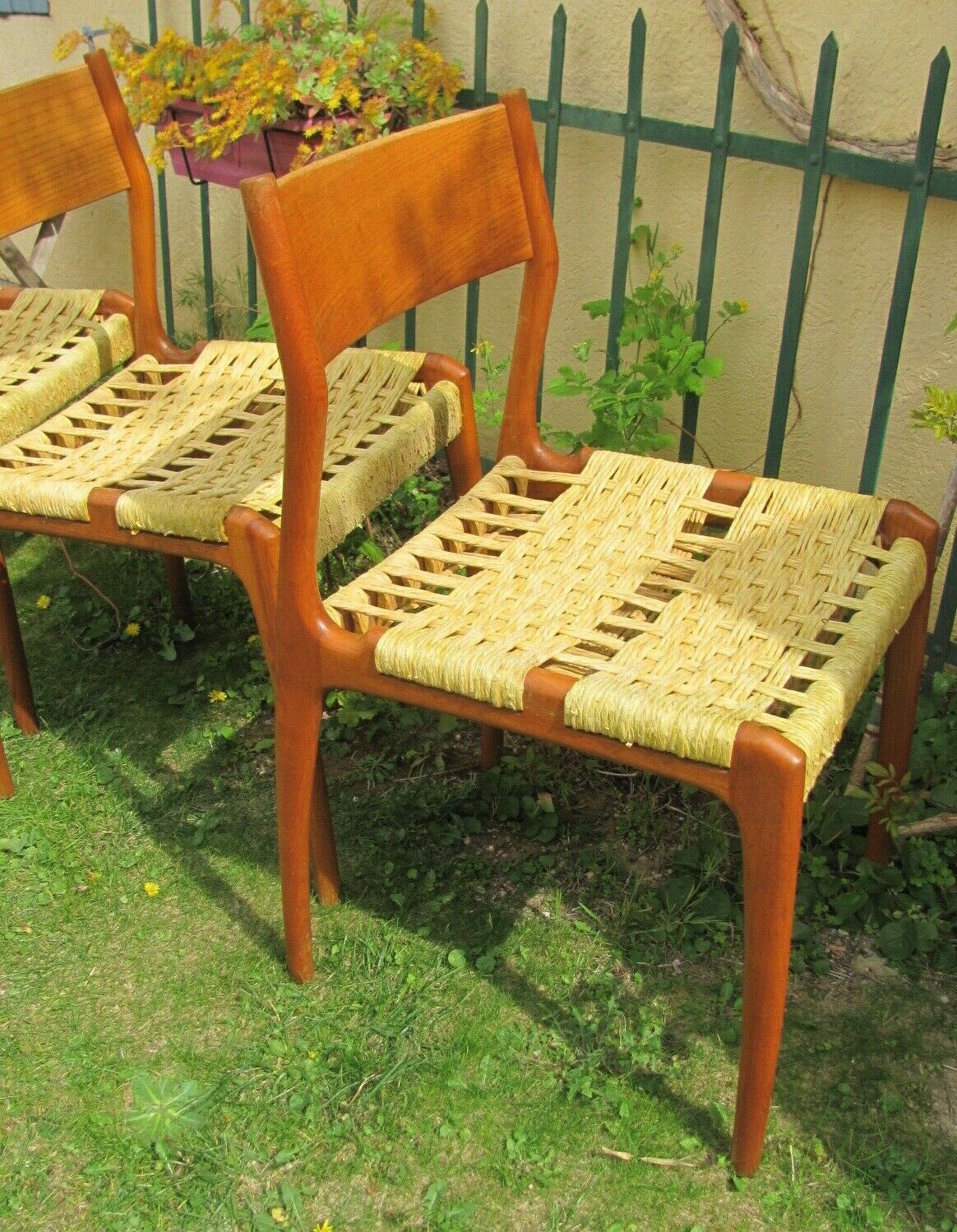 Three Scandinavian chairs - seated in braided rope