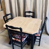 Art Deco dining table with raw wood top