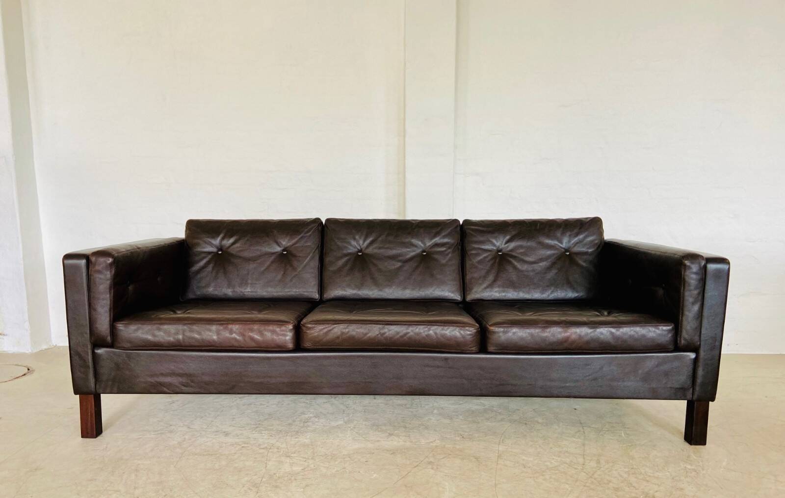 Vintage Danish Erik Jørgensen brown leather 3 seater sofa
