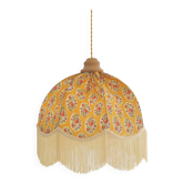 Suspension vintage recyclée — Carcasse dôme et habillage Paisley moutarde