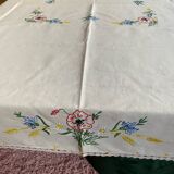 Ensemble nappe et 6 serviettes en lin brodé vintage 50