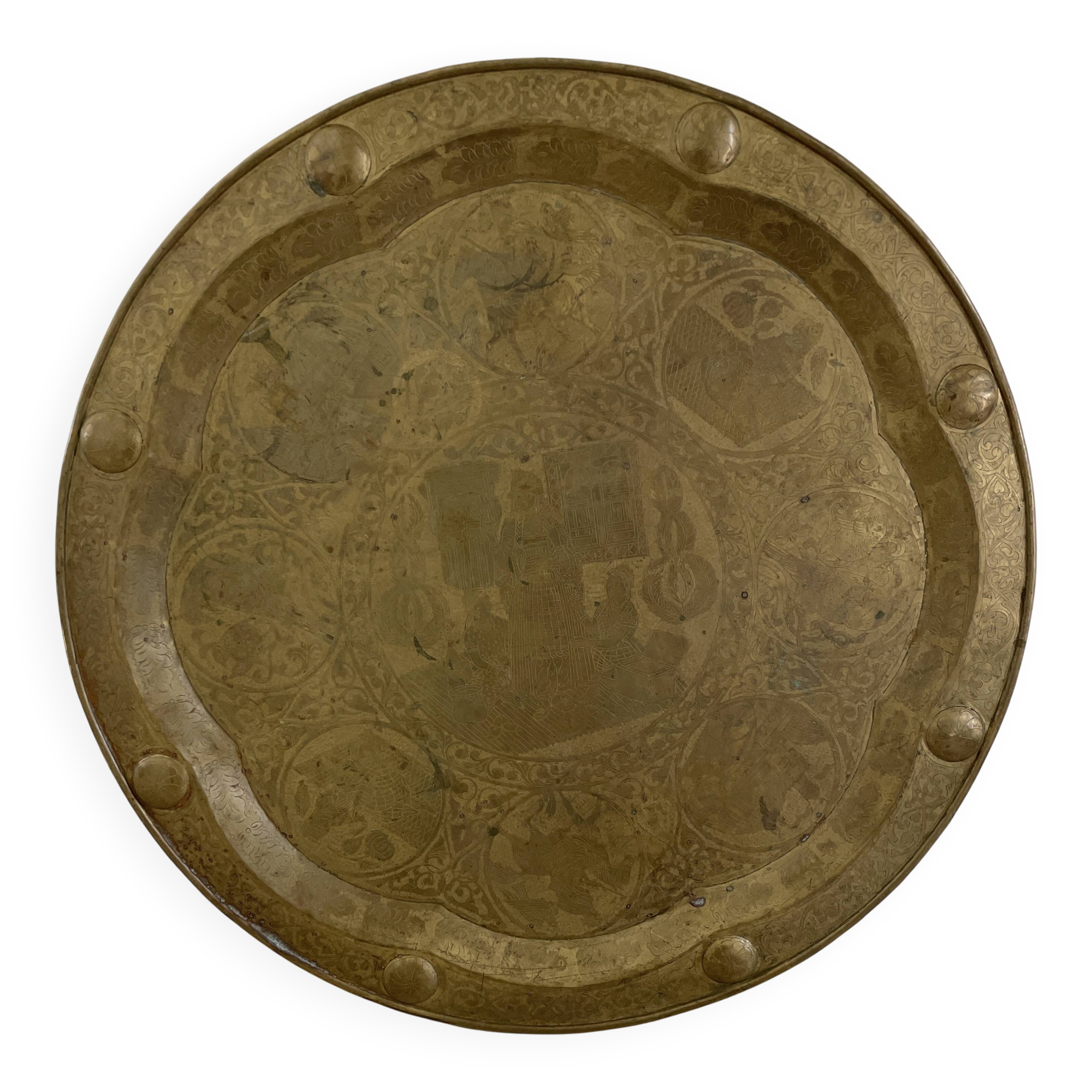 Ancient eastern brass plate engraved with Mamluk decoration – 96