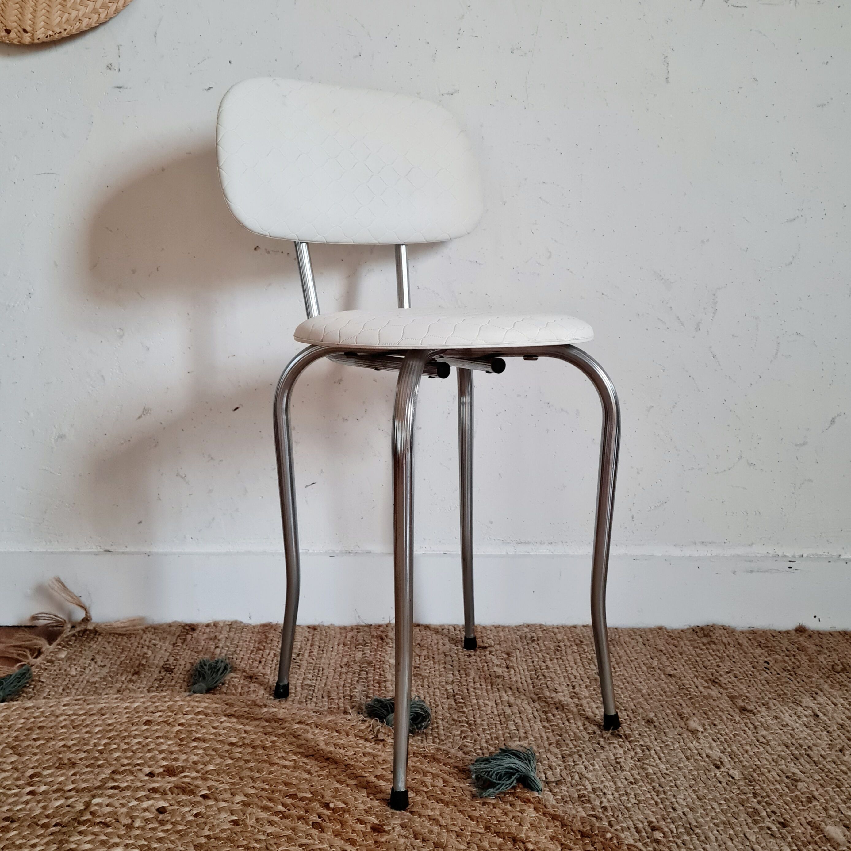 Retro 60s chair metal and white fabric