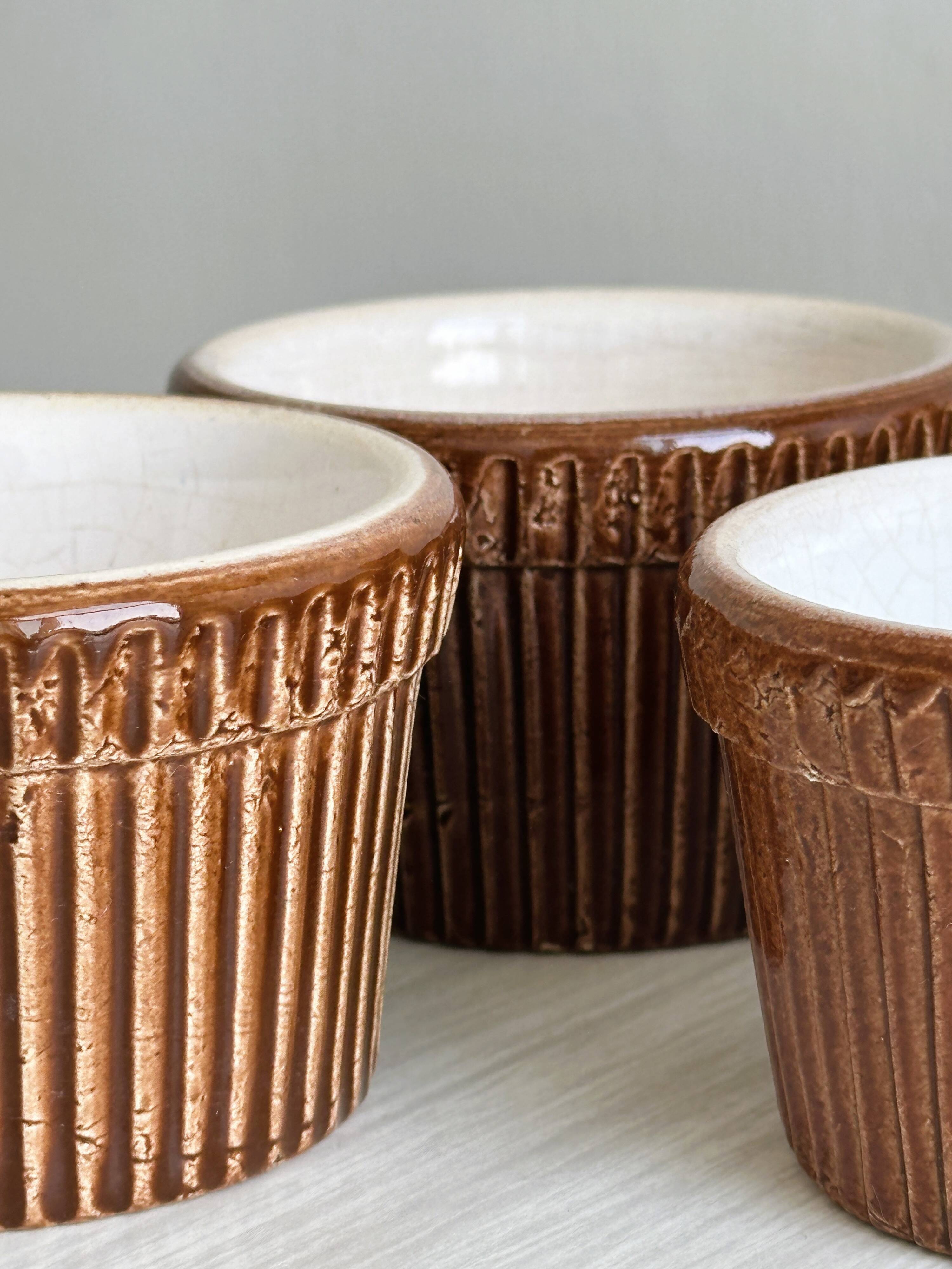8 antique ceramic ramekins, brown finish