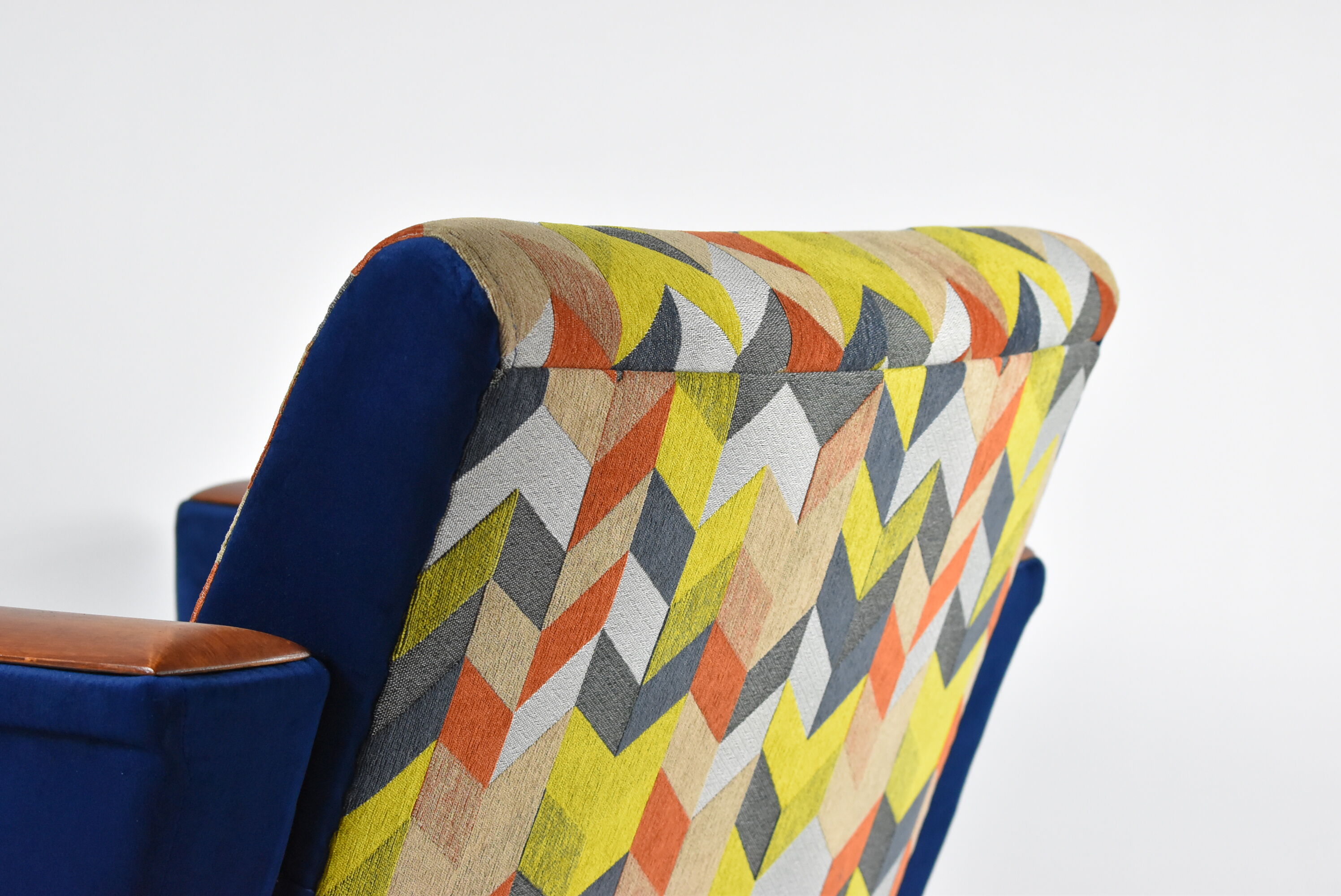 Mid-century armchair, 1960s, fully restored, blue velvet