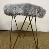 Fauteuil et tabouret moumoute vintage
