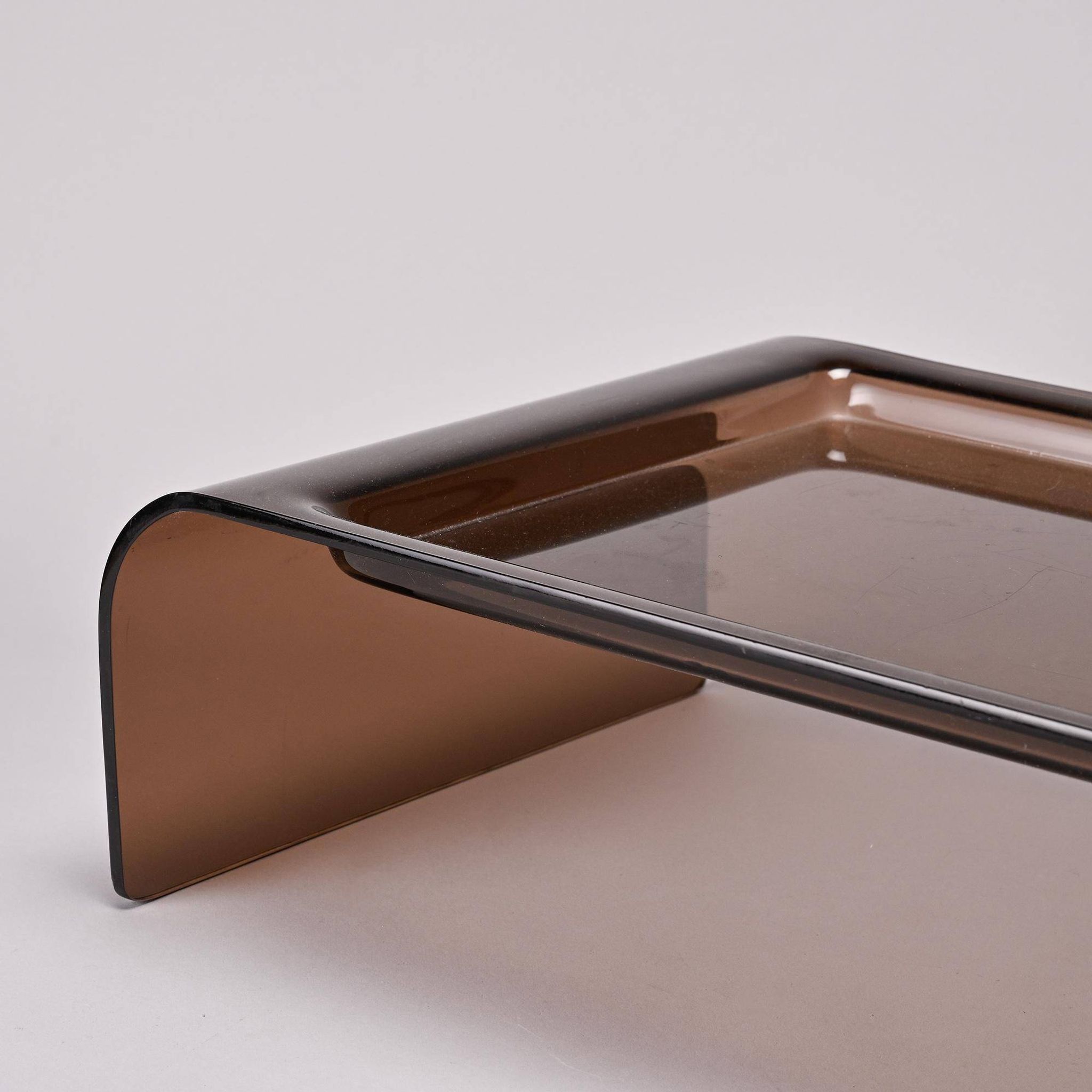 Smoked plexiglass bed tray, circa 1970