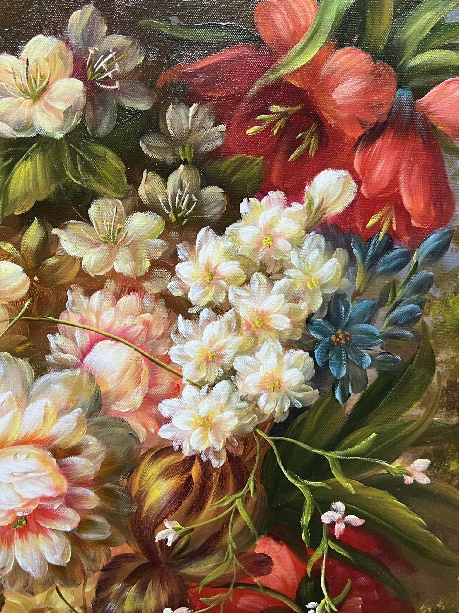 Nature morte signée avec des fleurs.
