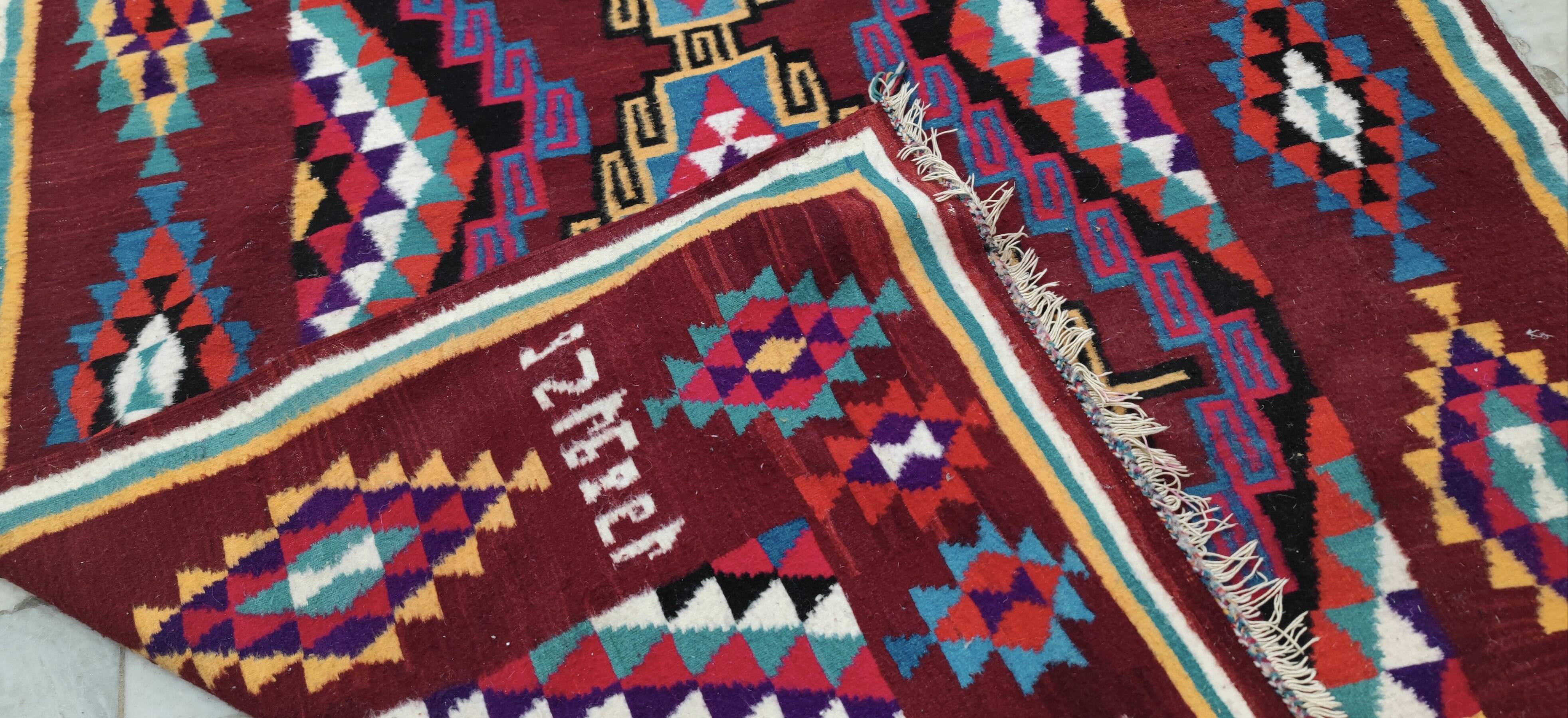 Double-sided Berber kilim rug hand-woven in natural wool