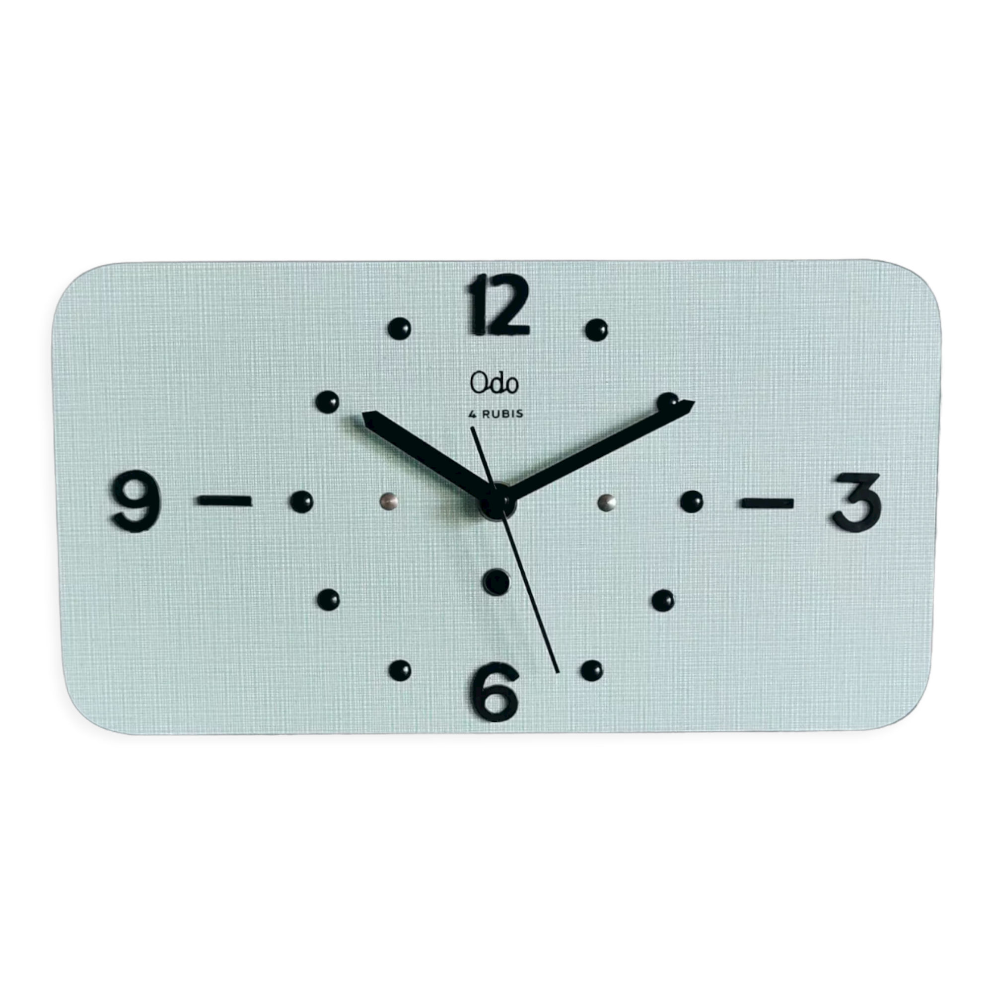 Vintage formica clock rectangular silent wall clock "Odo blue black"