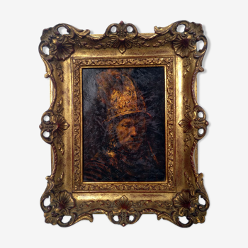 Oil on panel in sculpted frame  - reduced reproduction