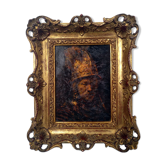 Oil on panel in sculpted frame  - reduced reproduction