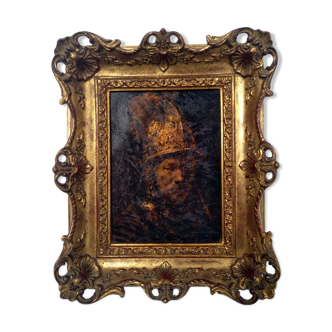 Oil on panel in sculpted frame  - reduced reproduction