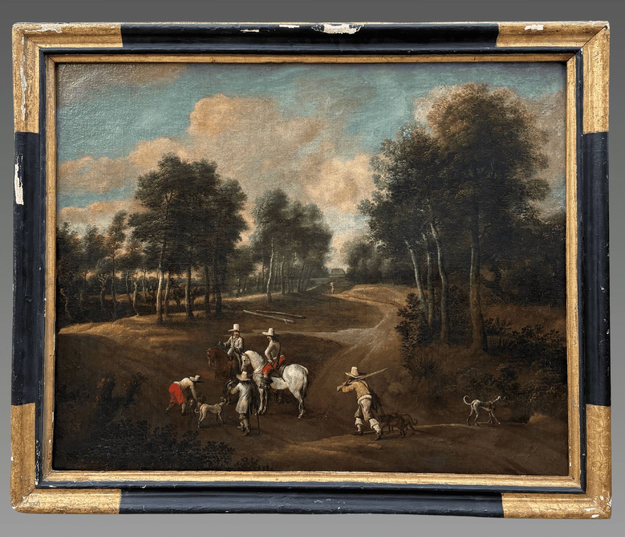 Flemish School of the 17th Century Hunting Scene Oil on Canvas
