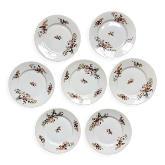 Lot de 7 assiettes à dessert vintage, motif à papillons