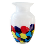 Multi color glazen vaas, primaire kleuren met wit glas