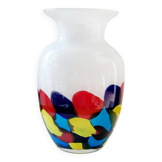 Multi color glazen vaas, primaire kleuren met wit glas