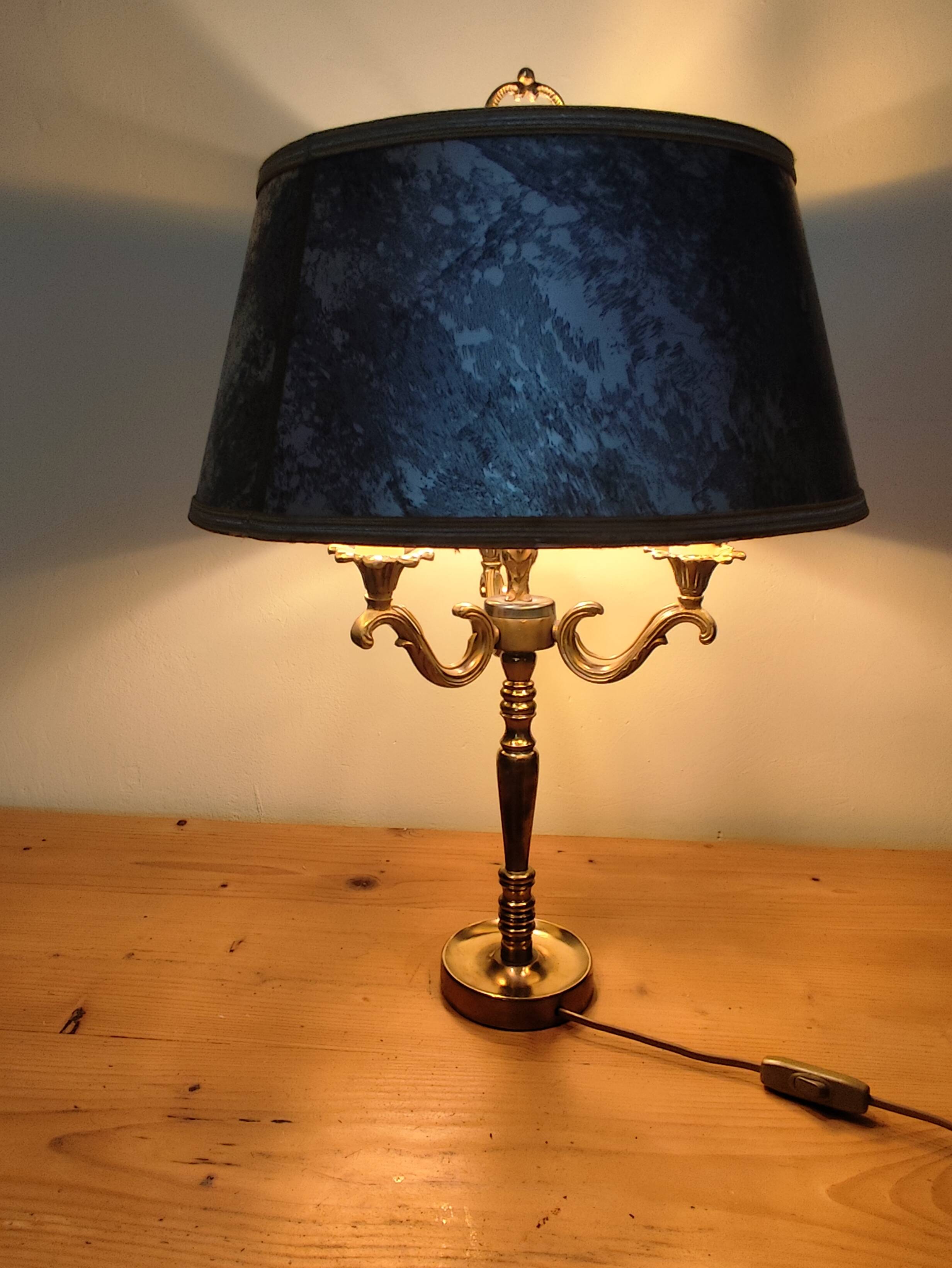 brass three-light bouillotte lamp, desk lamp