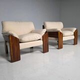 Mid-century walnut "Sapporo" armchairs by Mario Marenco for Mobil Girgi, 1970.