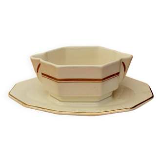 Saint Amand vintage beige and gold sauce boat