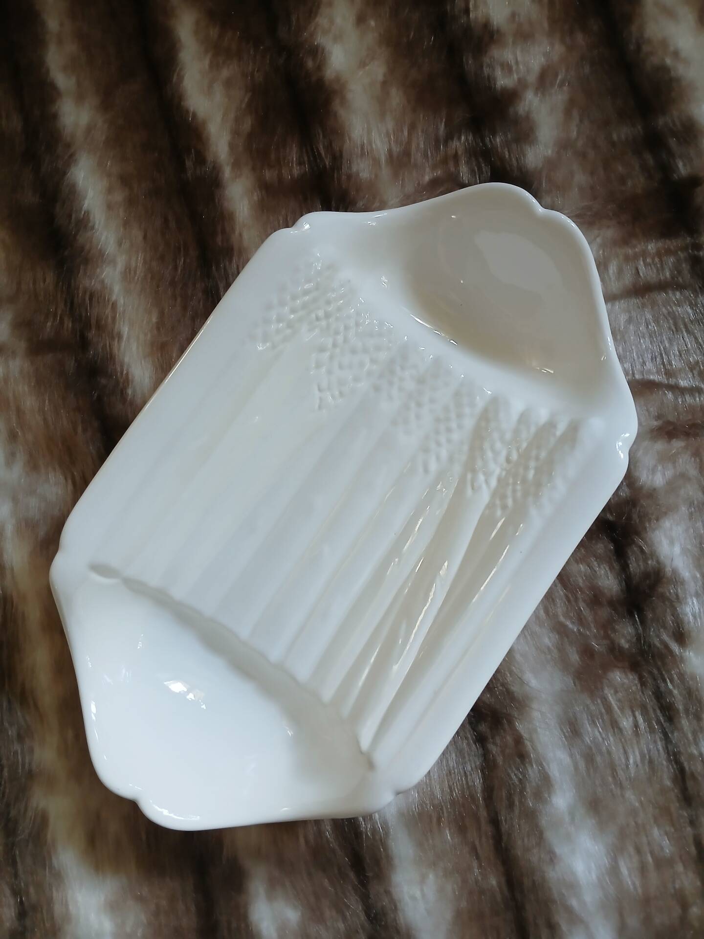 Old plate in slipware/asparagus
