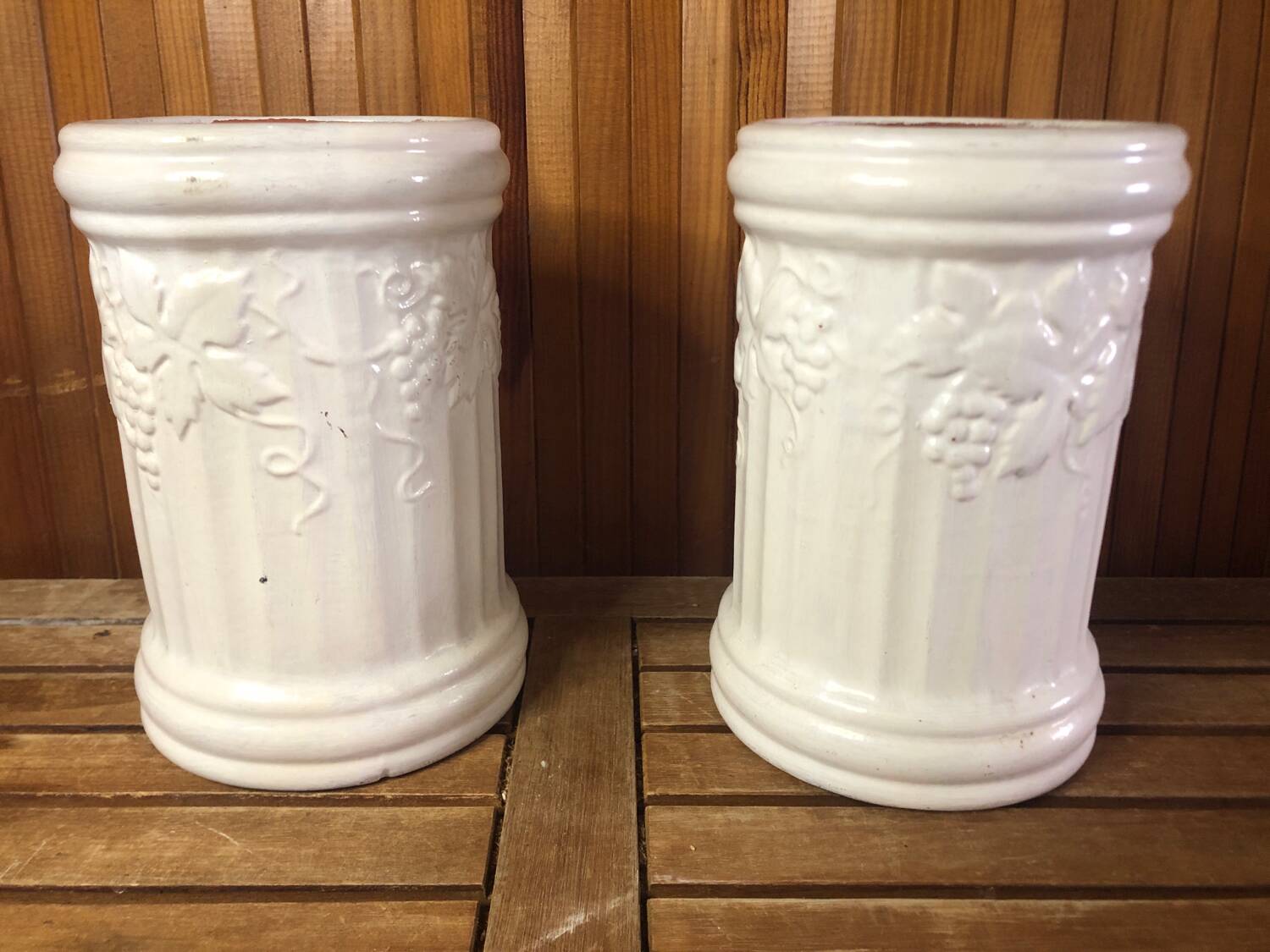 Pair scheurich keramik vase white ceramic vines decor #a471