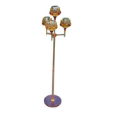 1970s design floor lamp in gold and orange chrome metal with 4 glass tulips