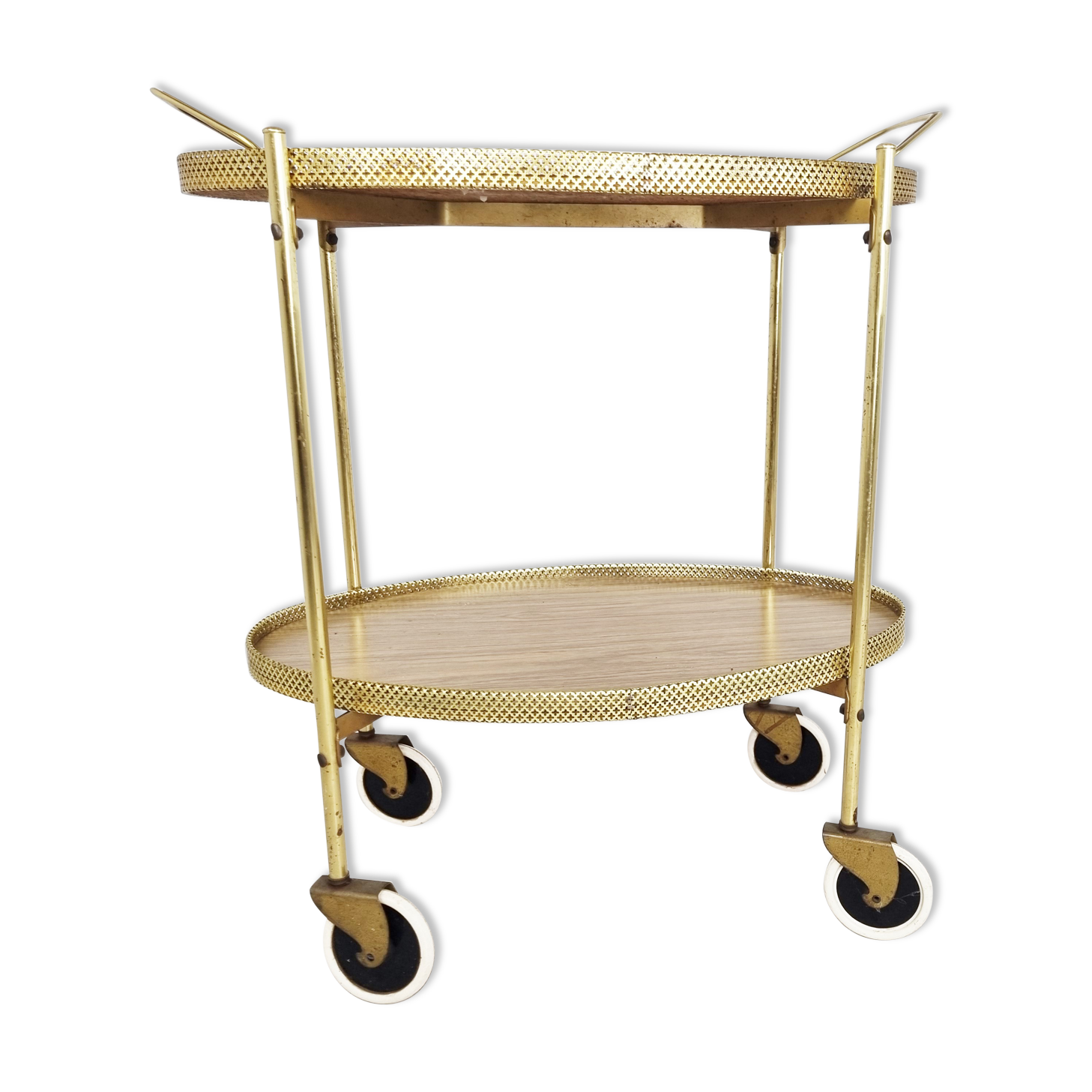 Mid century brass and wood serving trolley, 1950s
