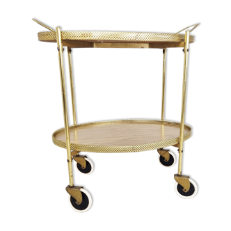 Mid century brass and wood serving trolley, 1950s