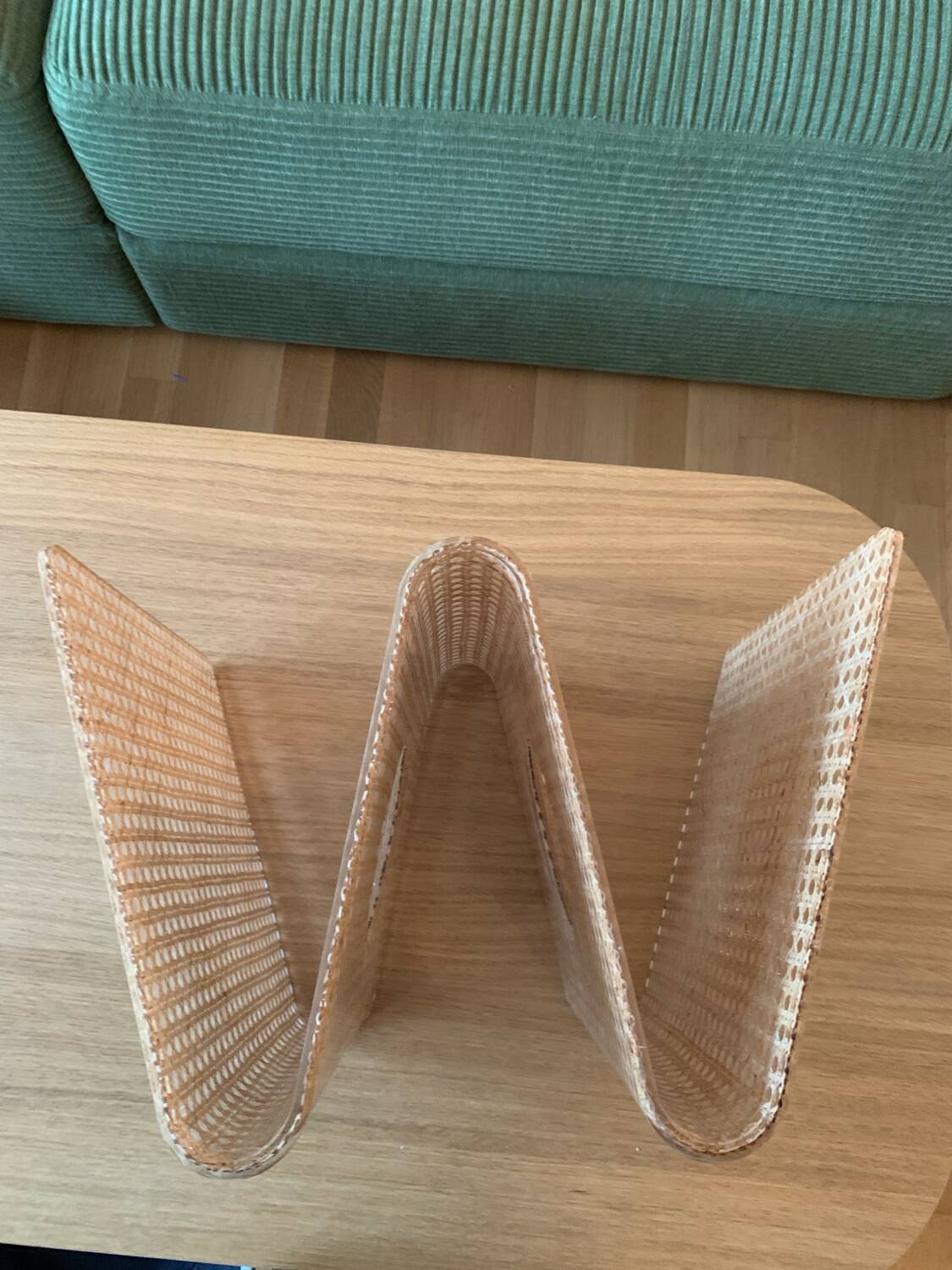 Plexiglass magazine rack with cane work, 1970