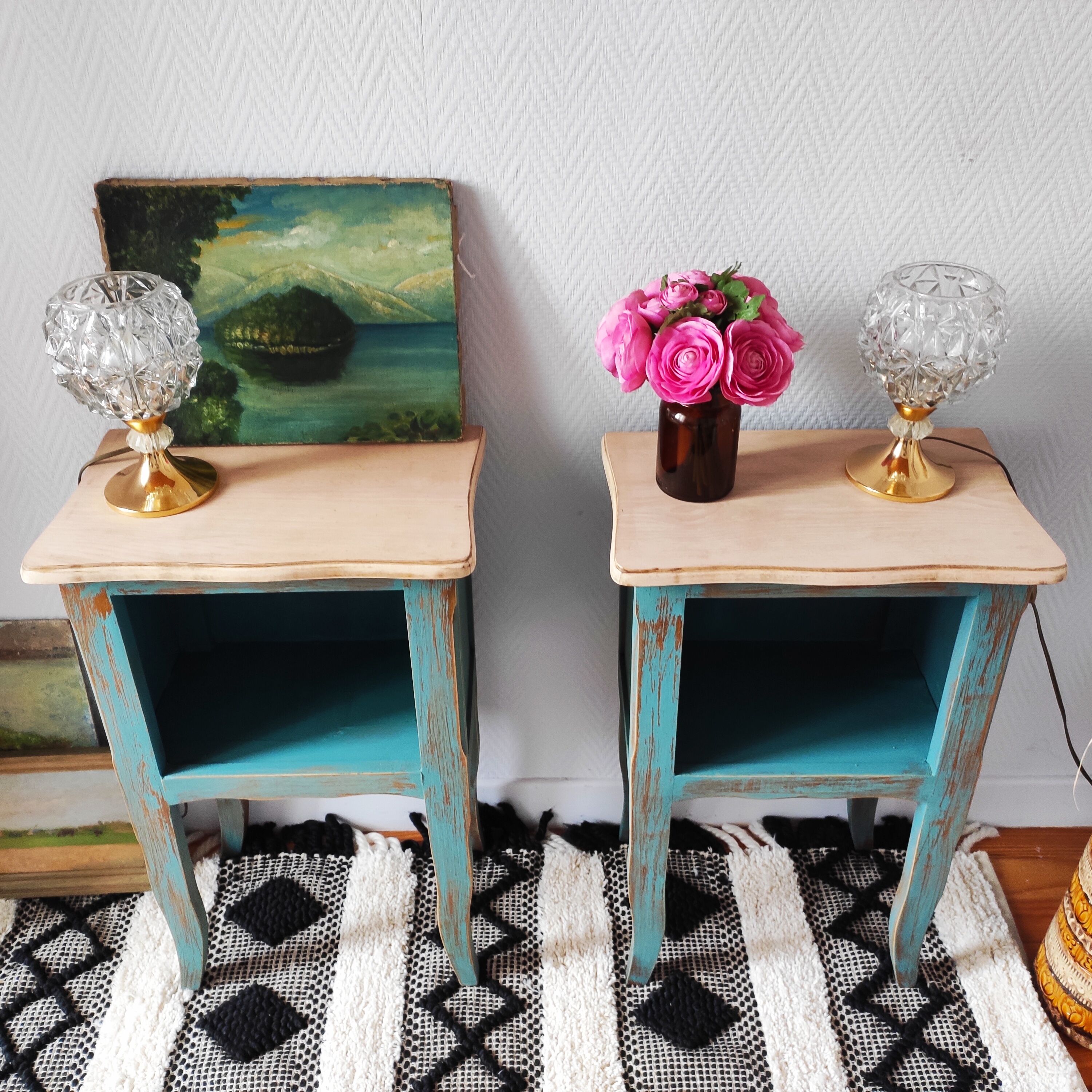Pair of weathered bedside tables