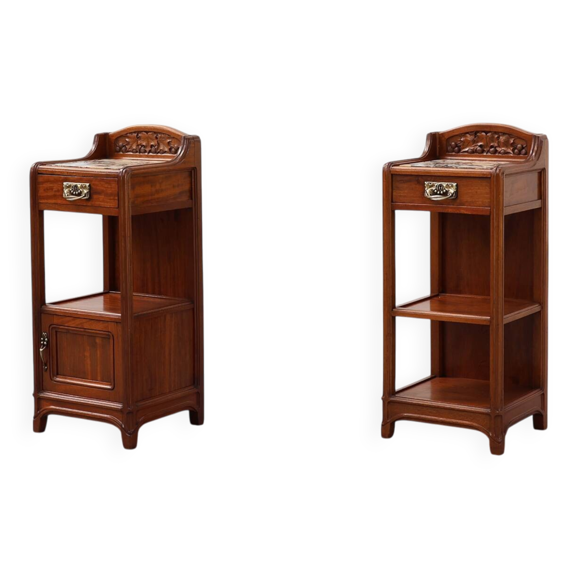Pair Art Nouveau Nightstands with marble top by Paul Alexandre Dumas, Franc