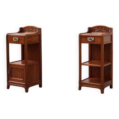 Paire de tables de chevet Art Nouveau en bois et marbre par Paul Alexandre Dumas, France